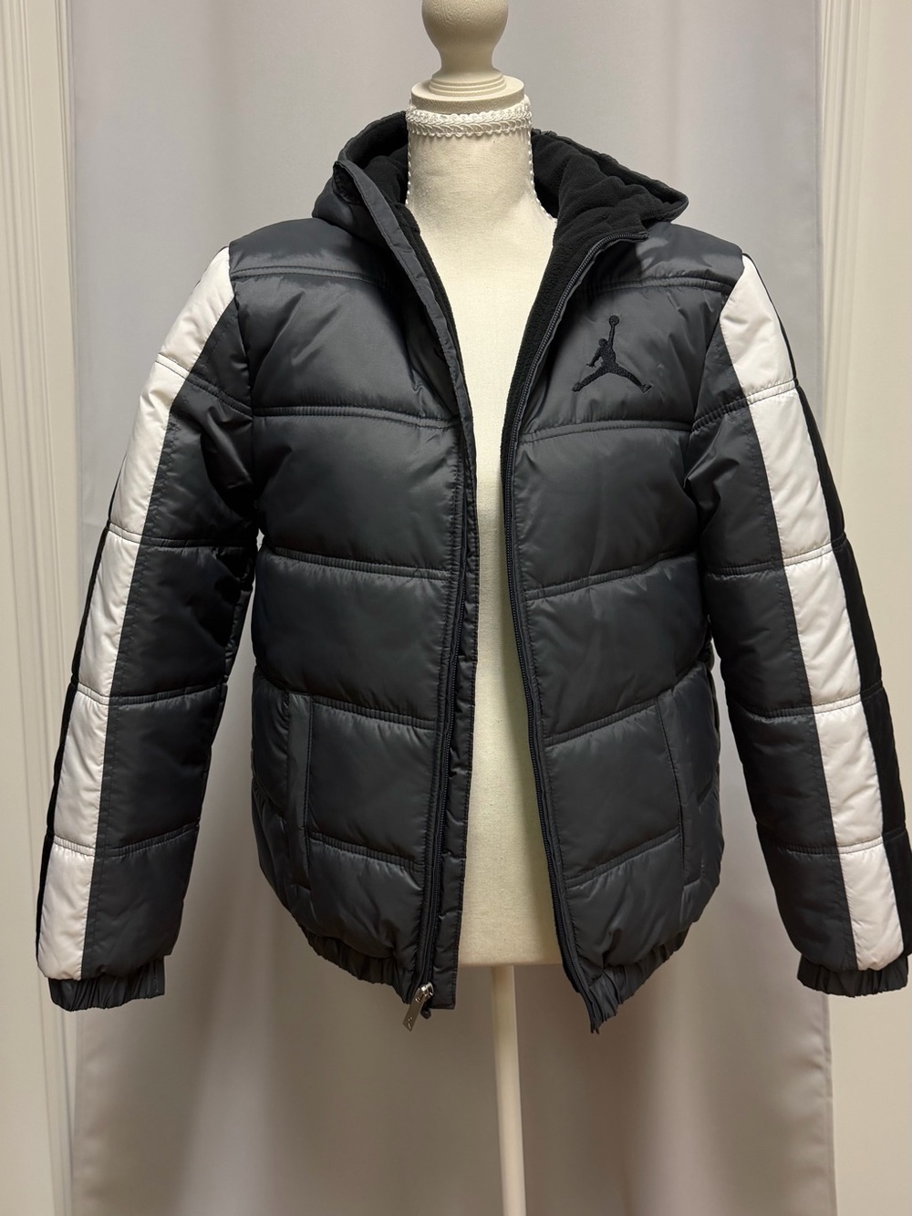 Jordan Puffer Jacket with White Sleeve Stripes